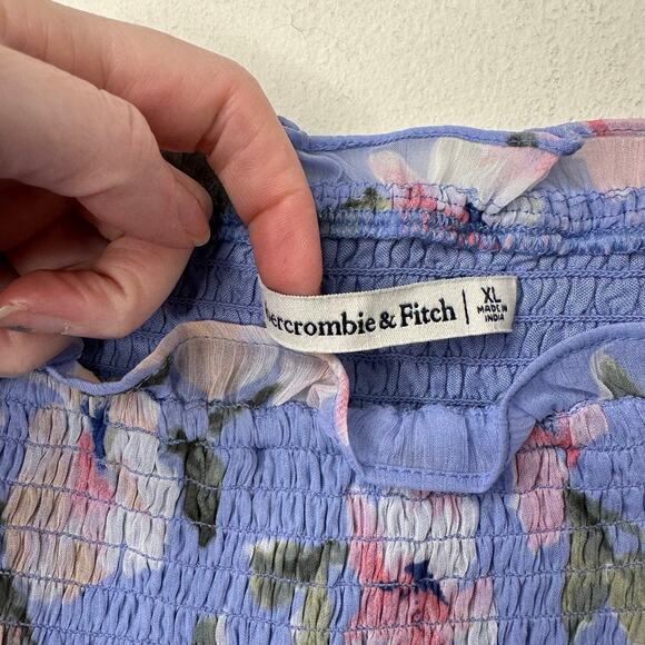 XL Abercrombie & Fitch Ruffle Bodycon Midi Dress Ruched Feminine Floral Coquette - Picture 3 of 9